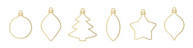 set of different golden line christmas balls  - vector illustratio