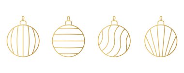 set of different golden line christmas balls  - vector illustration