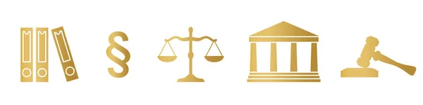 Юридические Консультации Суд Адвокат Закон Золотые Иконки Векторные Иллюстрации — стоковый вектор