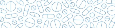 health care, medicine, doctor banner with pills pattern- vector illustration