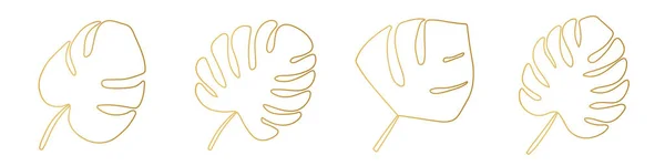 Golden Set Monstera Leaves Vector Illustration — ストックベクタ