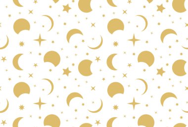 golden seamless pattern with moons and stars,  great for wrapping, textile, wallpaper, greeting card- vector illustratio
