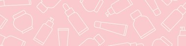 banner with skin care, cream, cosmetic packaging icons pattern - vector illustration