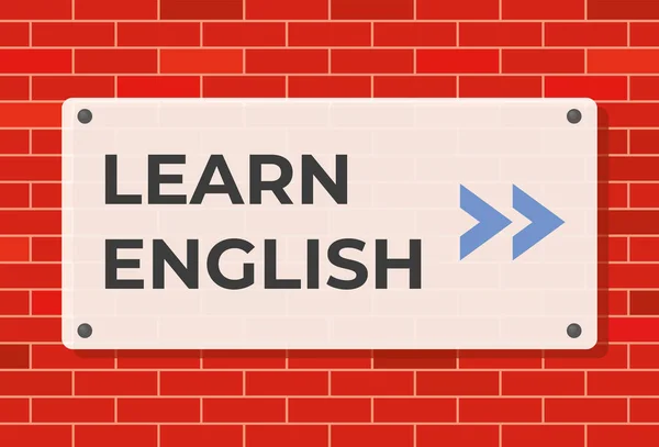 Signboard Brick Wall Learn English Text Concept Learning Language Course — Stok Vektör