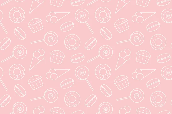 Seamless Pattern Sweets Ice Cream Muffin Donat Lollipop Macaroon Icon — Vector de stock