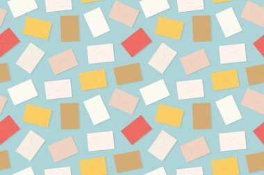 Renkli zarflarla kusursuz desen, ambalaj, tekstil, duvar kağıdı, tebrik kartı illüstrasyonu-