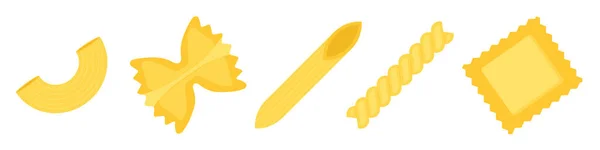 Conjunto Ícones Macarrão Italiano Macarrão Farfalle Penne Fusilli Ravioli Ilustração — Vetor de Stock