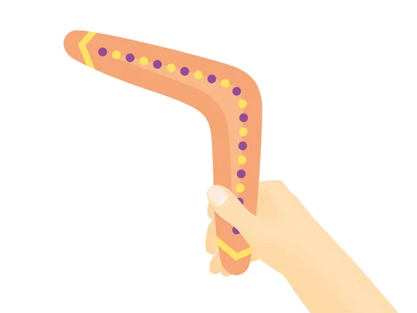 Hand Hält Bumerang Vektor Illustration — Stockvektor