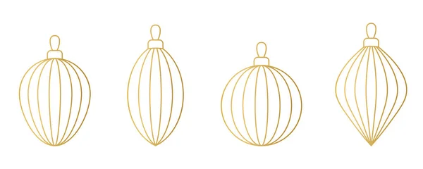 Set Different Golden Line Christmas Balls Vector Illustration — Stock vektor