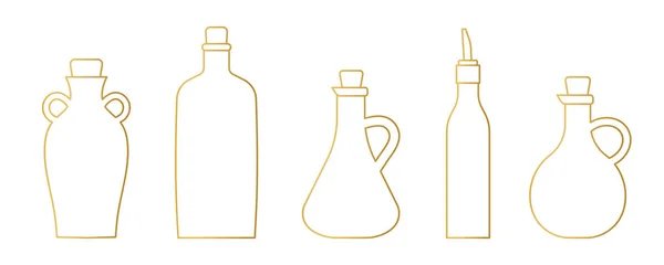 異なる黄金のラインのオリーブオイルボトルのセット ベクトル図 — ストックベクタ
