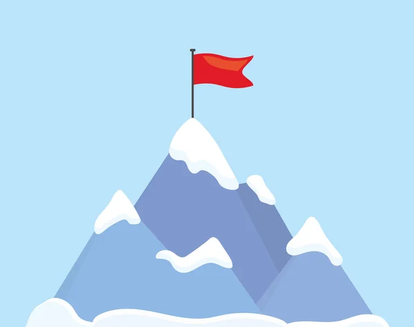 Drapeau Sommet Montagne Symbole Succès Réalisation Objectif Domination Illustration Vectorielle — Image vectorielle