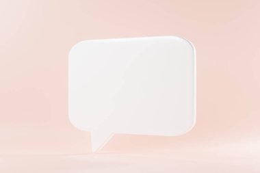 Kabarcık metni konuş, sohbet kutusu, düşünme işareti, mesaj kutusu ana hatları, pembe pastel arkaplan üzerinde konuşma balonu simgesi, 3D resimleme