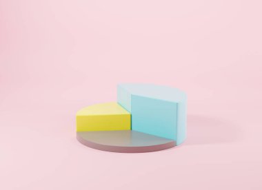 Donut grafiği grafik büyüme diyagramı Pembe arkaplan üzerinde Infographics elemanları analizi, İş bilgileri boş çember grafikleri pasta tablosu, finans web tasarım şablonu, 3D resimleme