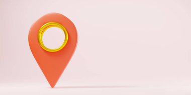 Harita nokta sembolü konum tasarım biçimi pembe arkaplan üzerinde modern simge, kırmızı iğne işaretleyici GPS sembolü, navigasyon işaret işareti tasarım biçimi modern, 3D resimleme