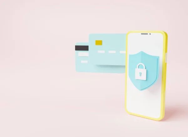 Безопасный Мобильный Банкинг Помощью Кредитной Карты Замка Форме Значок Розовом — стоковое фото