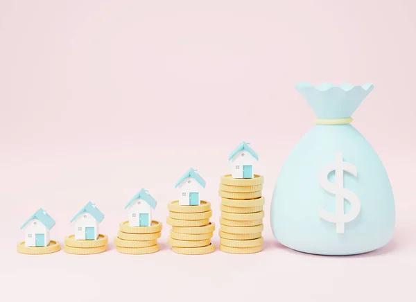 House Coins Money Bags Pink Background Property Investment Real Estate — Stock Photo, Image