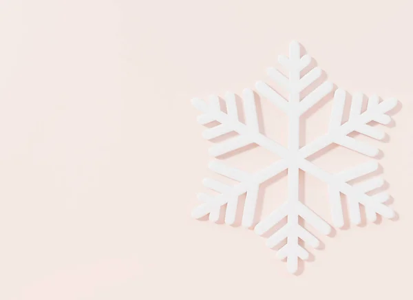 ピンクのパステルの背景に雪の結晶クリスマス 冬の季節のシンボルギフトの休日の雪の結晶氷とクリスマスの装飾グラフィックデザイン要素 3Dレンダリングイラスト — ストック写真