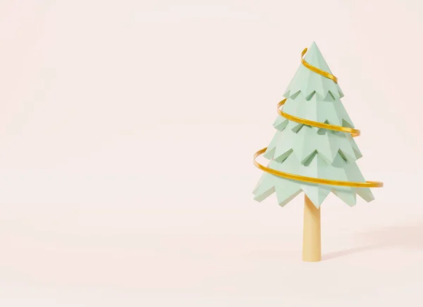 Árvore Natal Com Decorações Fita Pinheiros Desenhos Animados Para Cartão — Fotografia de Stock