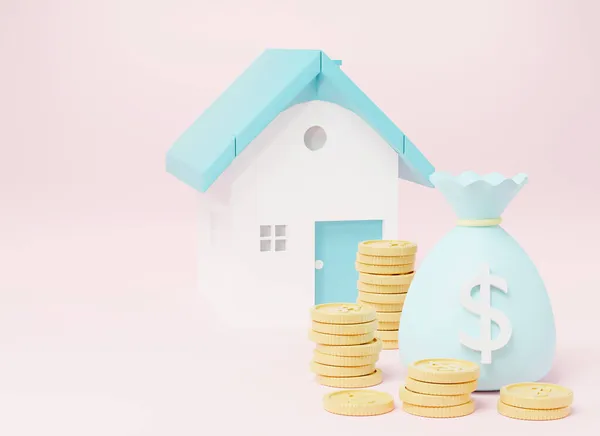 House Coins Money Bags Pink Background Property Investment Real Estate — Stock Photo, Image