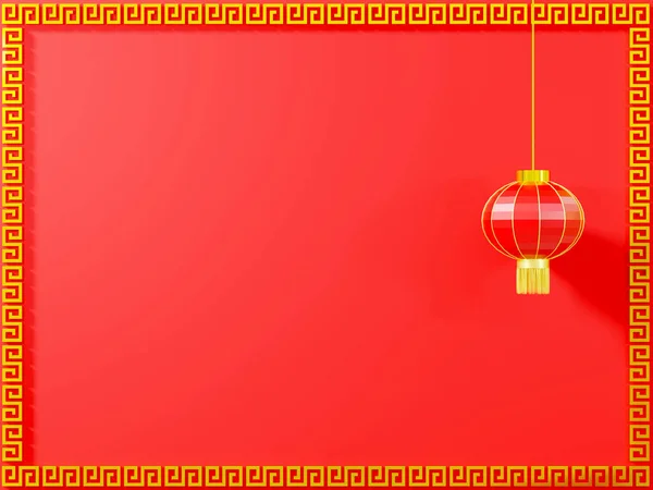 Gelukkig Chinees Nieuwjaar Chinese Lantaarn Gouden Lantaarns Frame Patroon Rode — Stockfoto
