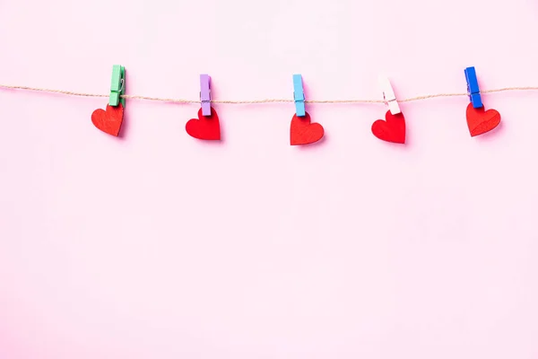 Щасливий День Святого Валентина Концепція Червона Серцеподібна Прикраса Валентинки Висячі — стокове фото
