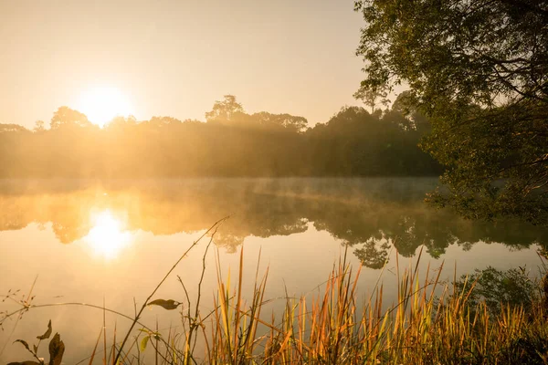 Sabah Sisi Serin Bir Eylül Sabahında Bir Göl Eyaleti Güneşinin — Stok fotoğraf