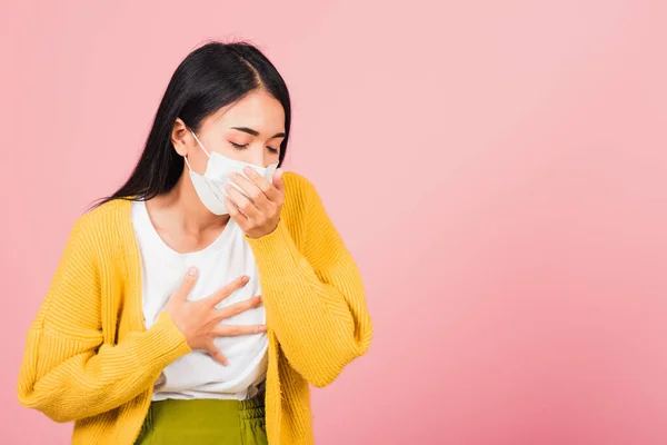 Mujer Joven Hermosa Asiática Que Usa Protección Máscara Médica Para — Foto de Stock