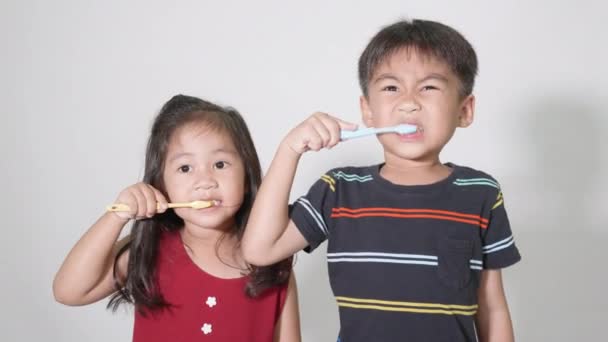 Little Cute Kid Boy Girl Years Old Brushing Teeth Smile — Stock Video