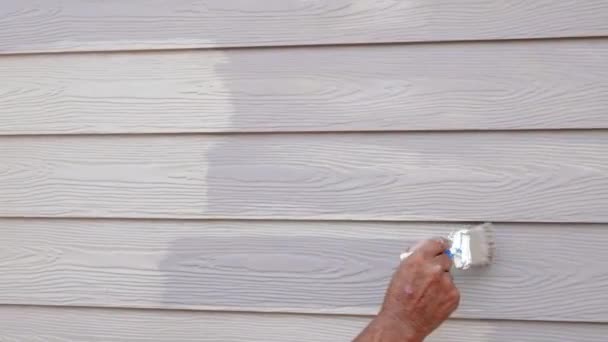 Boya Fırçası Yenileme Onarım Işçileri Evin Dış Cephesinde Ahşap Rengi — Stok video