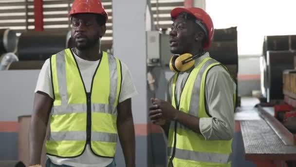 Two Workers Standing Talking While Working Industrial Facility Engineer Black — Stock Video