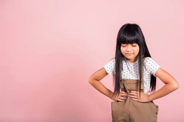 Asian Little Kid Years Old Suffering Stomach Ache Studio Shot — Stockfoto
