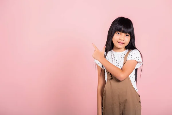 Asian Little Kid Years Old Point Index Finger Studio Shot — ストック写真