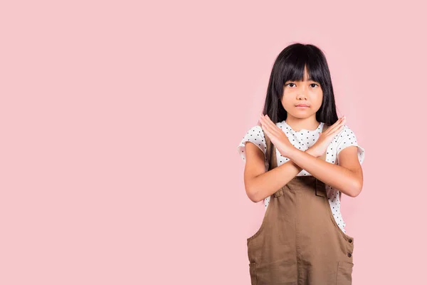 Stop Gesture Asian Little Kid Years Old Showing Two Hands — Stockfoto