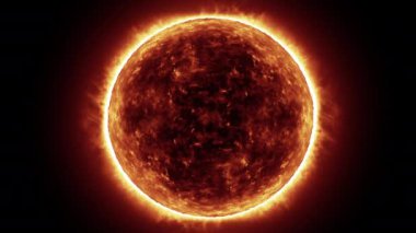 Güneş enerjisinin yanması güneş ısısını alevlendirir, son derece gerçekçi güneş yüzeyi kara arka planda izole edilir, evrende küresel ısınma