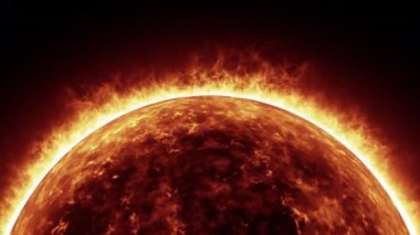 Güneş enerjisinin yanması güneş ısısını alevlendirir, son derece gerçekçi güneş yüzeyi kara arka planda izole edilir, evrende küresel ısınma