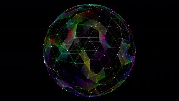 Planet Earth Globe Triangle Plexus Network Connections Colorful Black Background — Stock Video