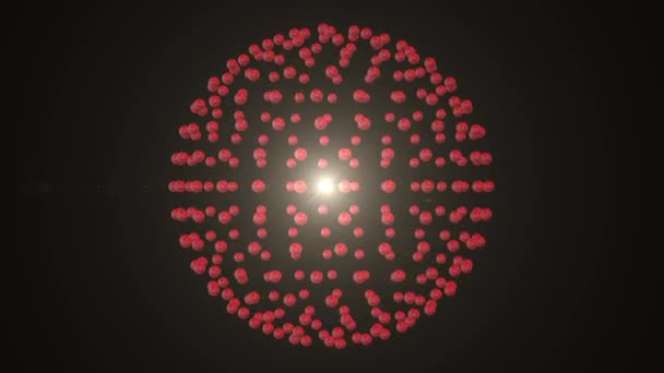 Partículas Esfera Lazo Rotación Puntos Puntos Rojos Luz Solar — Vídeos de Stock