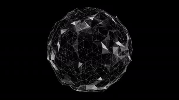 抽象的な地球空間プレキシス三角形の線とドット技術アニメーション黒の背景に隔離 プレキシス類似のガラス 周りの傾き — ストック動画