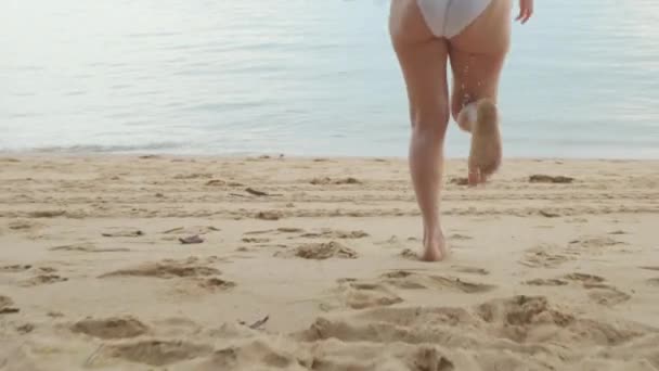 Bakåt Ung Vacker Kvinna Bär Bikini Baddräkt Som Kör Tropiska — Stockvideo