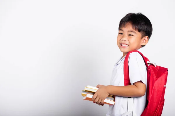 Asian Adorable Toddler Smiling Happy Wearing Student Thai Uniform Red — Stock fotografie