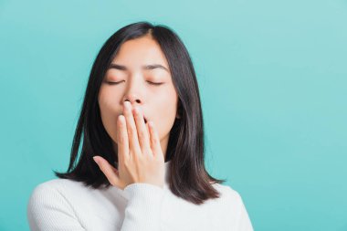 Portre kadın esnemekten sıkıldı. Elle ağzını kapatmaktan yoruldu. Genç, güzel, Asyalı bir kadın.