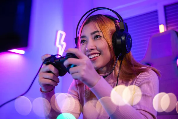 You Win Gamer Using Joystick Controller Plays Online Video Game — Foto Stock