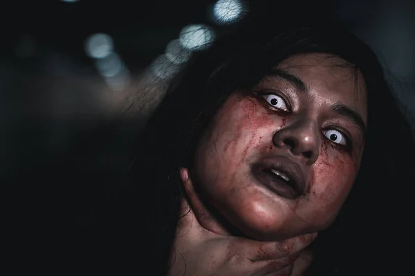 Horror Bloodthirsty Woman Ghost Zombie She Horror Scary Breaks Her — Foto Stock