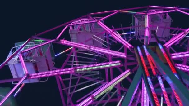 Ferris Wheel Night Colorful Outdoor Rotation Amusement Park Annual Temple — Wideo stockowe