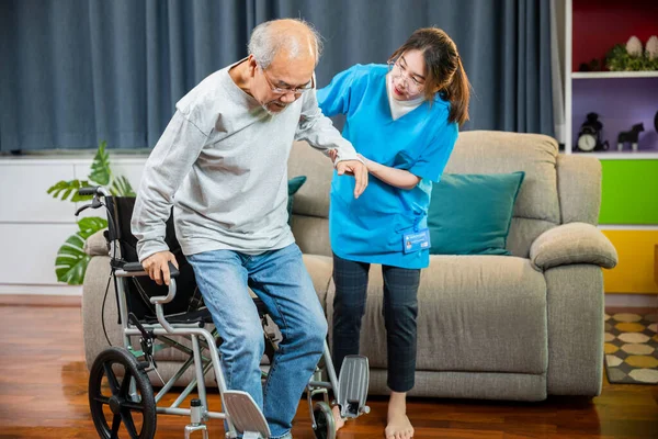 Doctor Support Old Man Getting Exercise Help Handicapped Elderly Stand — 图库照片