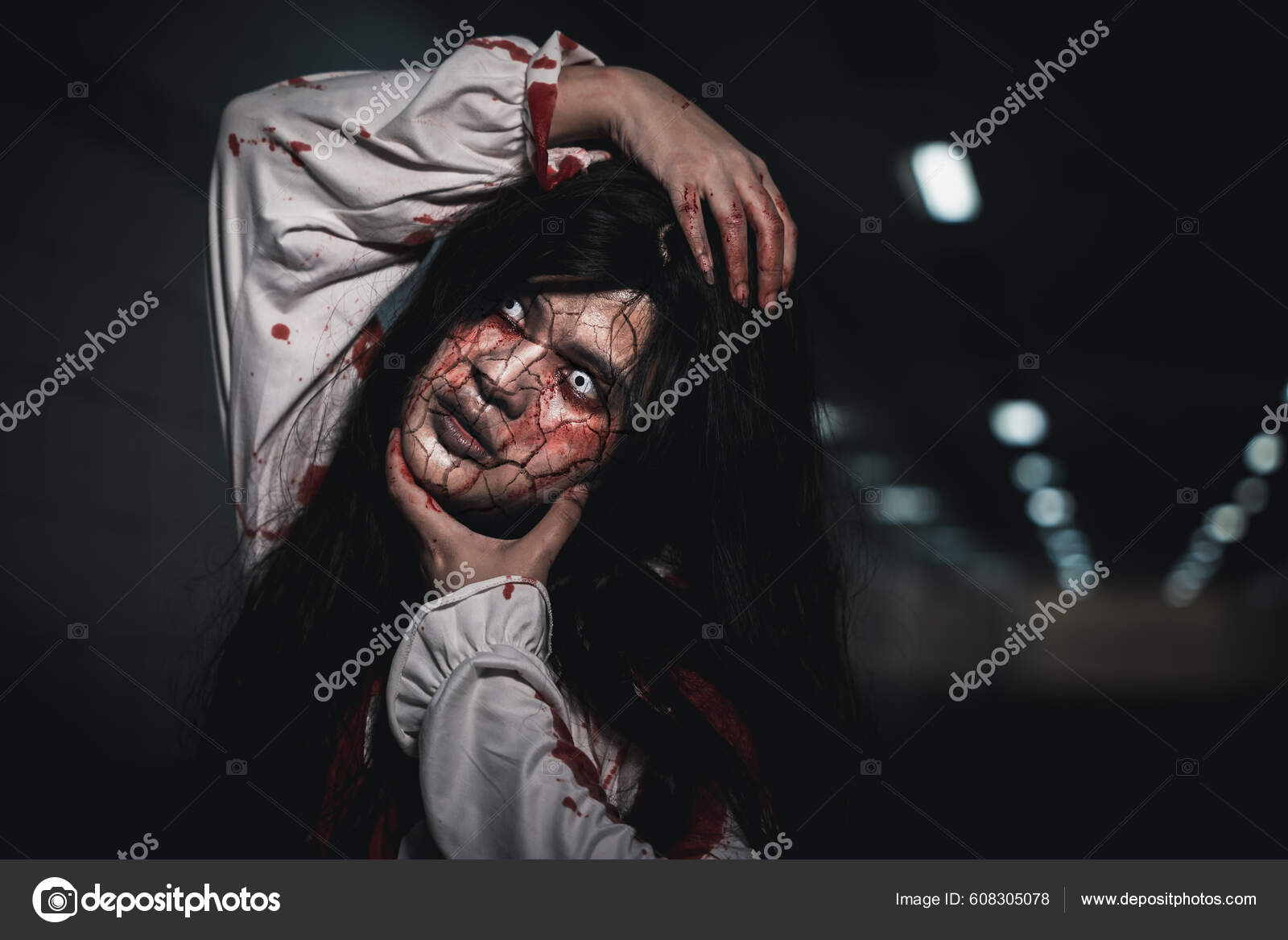 Scream of spooky scary dark horror face Stock Photo