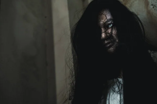 Scary Ghost Woman Close Face Asian Woman Ghost Zombie Horror — 图库照片
