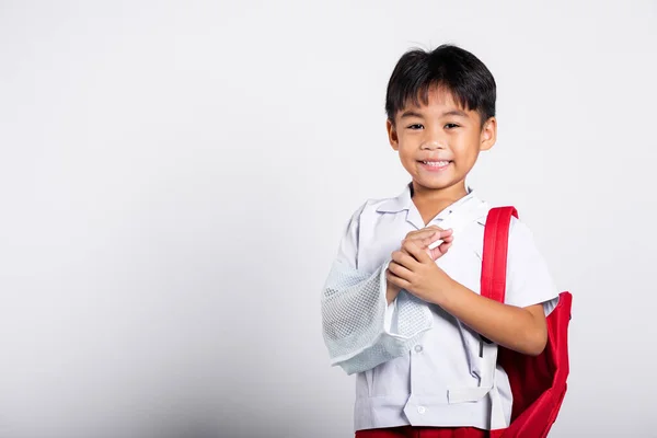 Asijské Student Chlapec Nosí Student Thajská Uniforma Nehoda Zlomená Kost — Stock fotografie