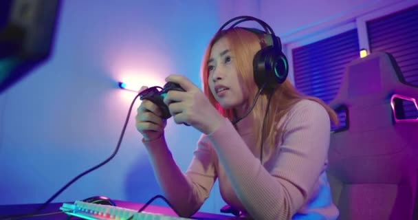 You Win Gamer Using Joystick Controller Plays Online Video Game — Vídeo de Stock