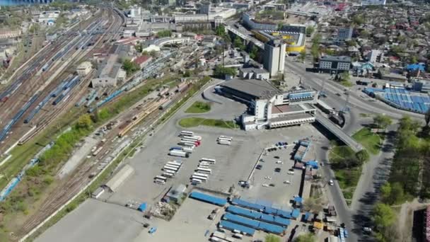 Dniro Ukraina 2020 Dworzec Autobusowy Góry Nagranie Góry Strzały Quadcoptera — Wideo stockowe